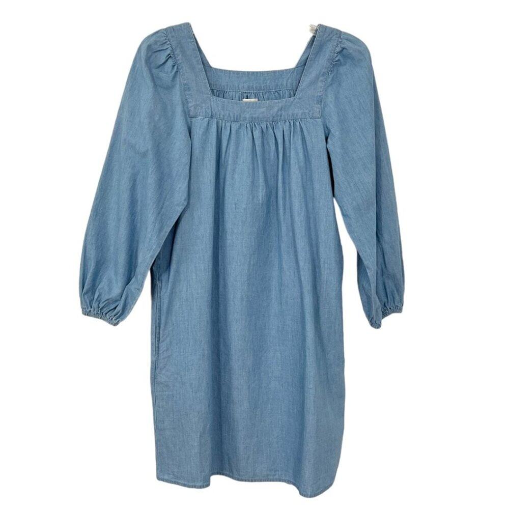 J.Crew Square Neck Chambray Dress Blue